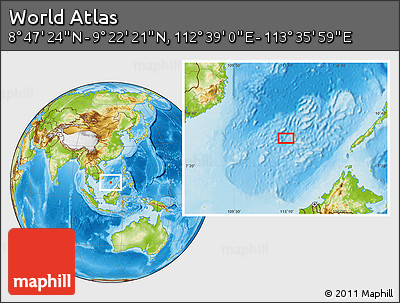 Physical Location Map of the Area around 9° 4' 52" N, 113° 7' 30" E