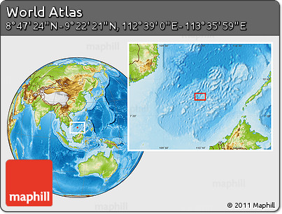 Physical Location Map of the Area around 9° 4' 52" N, 113° 7' 30" E