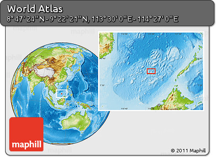 Physical Location Map of the Area around 9° 4' 52" N, 113° 58' 29" E