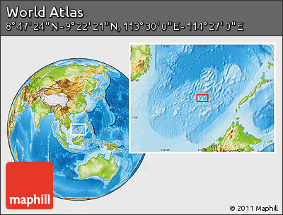 Physical Location Map of the Area around 9° 4' 52" N, 113° 58' 29" E