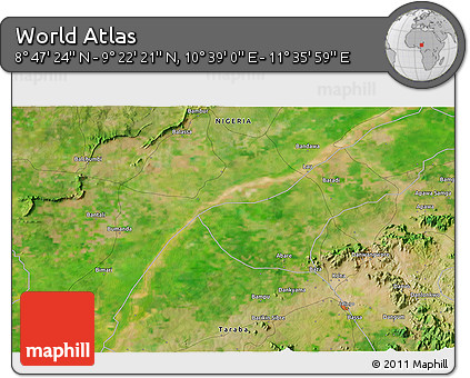 Satellite 3D Map of the Area around 9° 4' 52" N, 11° 7' 30" E