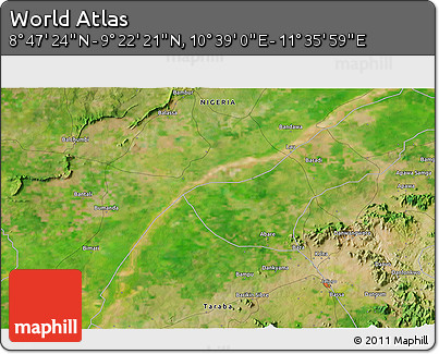 Satellite 3D Map of the Area around 9° 4' 52" N, 11° 7' 30" E