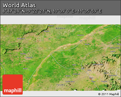 Satellite 3D Map of the Area around 9° 4' 52" N, 11° 7' 30" E