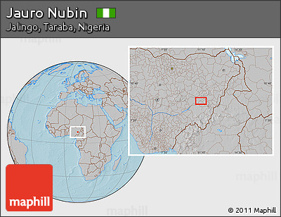 Gray Location Map of Jauro Nubin, hill shading