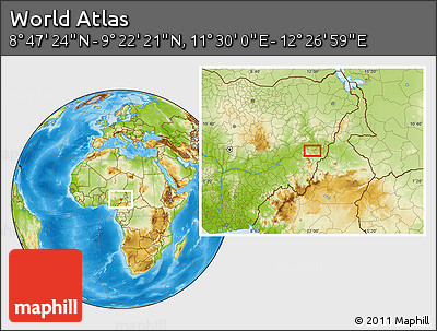 Physical Location Map of the Area around 9° 4' 52" N, 11° 58' 29" E