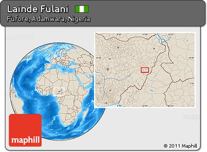 Shaded Relief Location Map of Lainde Fulani
