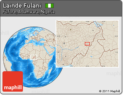 Shaded Relief Location Map of Lainde Fulani