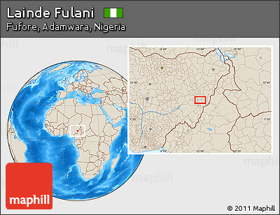Shaded Relief Location Map of Lainde Fulani