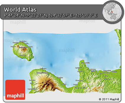 Physical 3D Map of the Area around 9° 4' 52" N, 125° 1' 30" E
