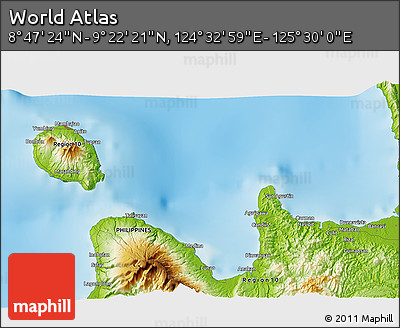 Physical 3D Map of the Area around 9° 4' 52" N, 125° 1' 30" E