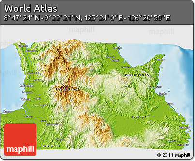Physical 3D Map of the Area around 9° 4' 52" N, 125° 52' 30" E