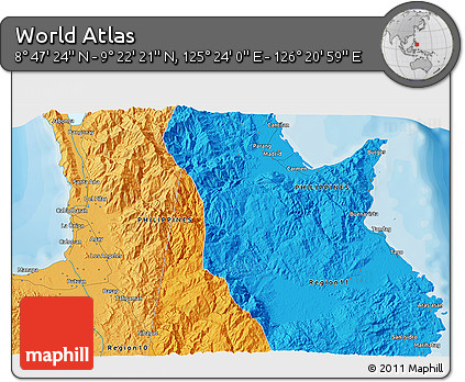 Political 3D Map of the Area around 9° 4' 52" N, 125° 52' 30" E