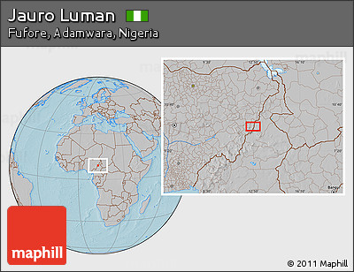Gray Location Map of Jauro Luman, hill shading