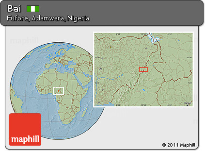 Savanna Style Location Map of Bai, hill shading