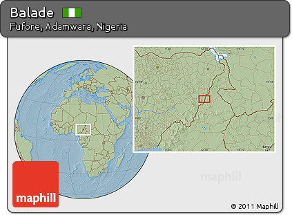 Savanna Style Location Map of Balade, hill shading