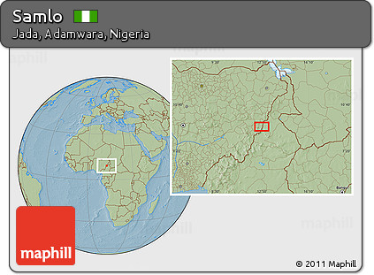 Savanna Style Location Map of Samlo, hill shading
