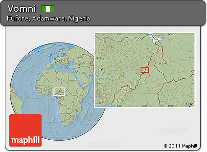 Savanna Style Location Map of Vomni, hill shading