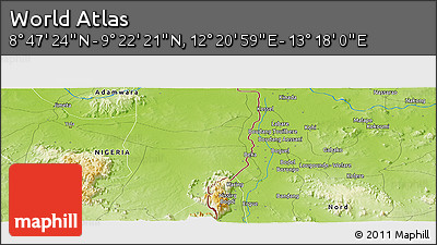Physical Panoramic Map of the Area around 9° 4' 52" N, 12° 49' 29" E