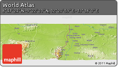 Physical Panoramic Map of the Area around 9° 4' 52" N, 12° 49' 29" E