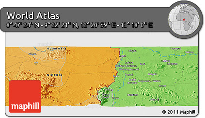 Political Panoramic Map of the Area around 9° 4' 52" N, 12° 49' 29" E
