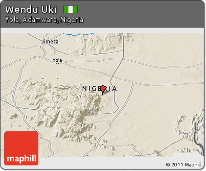 Shaded Relief Panoramic Map of Wendu Uki
