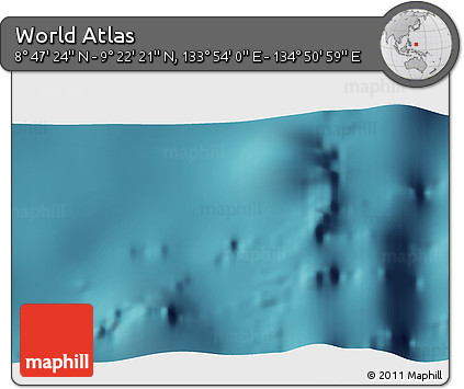 Satellite 3D Map of the Area around 9° 4' 52" N, 134° 22' 30" E
