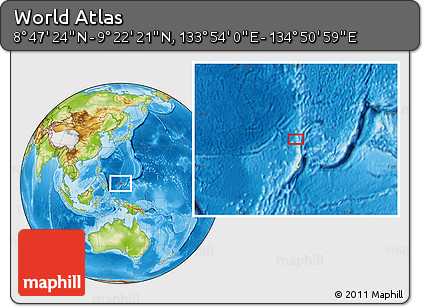 Physical Location Map of the Area around 9° 4' 52" N, 134° 22' 30" E