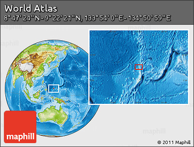 Physical Location Map of the Area around 9° 4' 52" N, 134° 22' 30" E