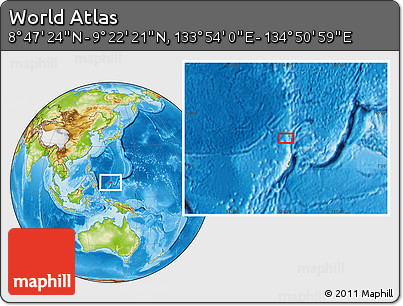 Physical Location Map of the Area around 9° 4' 52" N, 134° 22' 30" E
