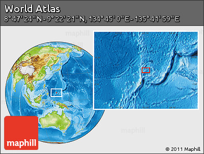 Physical Location Map of the Area around 9° 4' 52" N, 135° 13' 29" E