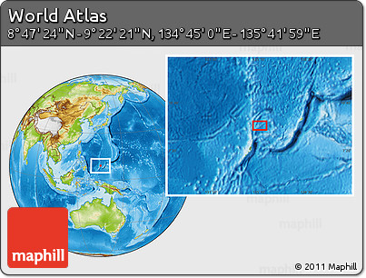Physical Location Map of the Area around 9° 4' 52" N, 135° 13' 29" E