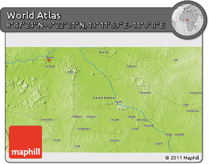 Physical 3D Map of the Area around 9° 4' 52" N, 13° 40' 30" E