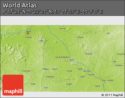Physical 3D Map of the Area around 9° 4' 52" N, 13° 40' 30" E
