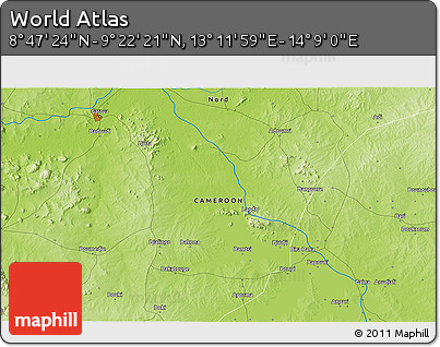 Physical 3D Map of the Area around 9° 4' 52" N, 13° 40' 30" E