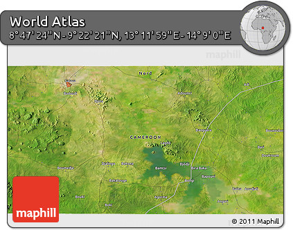 Satellite 3D Map of the Area around 9° 4' 52" N, 13° 40' 30" E