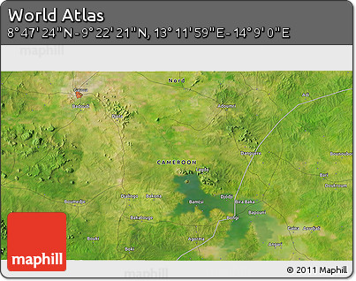 Satellite 3D Map of the Area around 9° 4' 52" N, 13° 40' 30" E