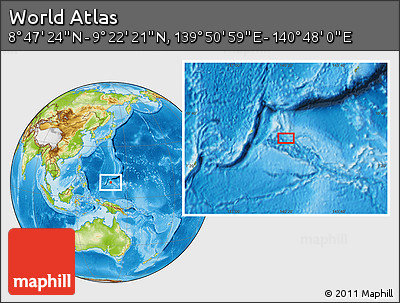 Physical Location Map of the Area around 9° 4' 52" N, 140° 19' 29" E