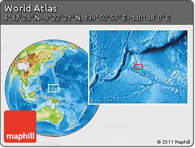 Physical Location Map of the Area around 9° 4' 52" N, 140° 19' 29" E