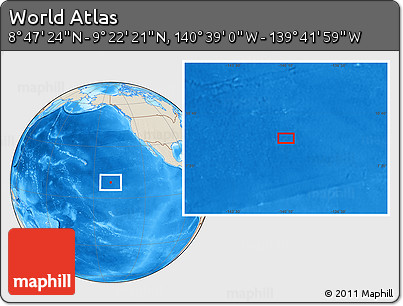 Shaded Relief Location Map of the Area around 9° 4' 52" N, 140° 10' 30" W