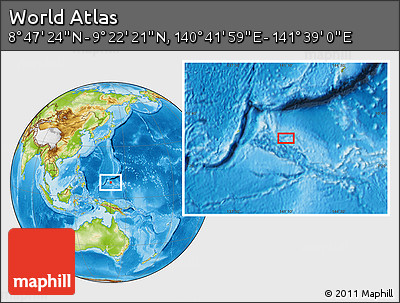 Physical Location Map of the Area around 9° 4' 52" N, 141° 10' 30" E