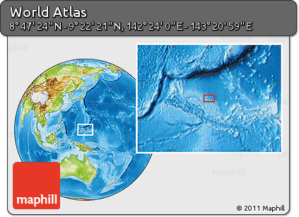 Physical Location Map of the Area around 9° 4' 52" N, 142° 52' 30" E