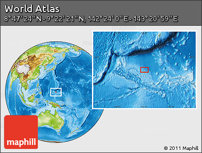 Physical Location Map of the Area around 9° 4' 52" N, 142° 52' 30" E
