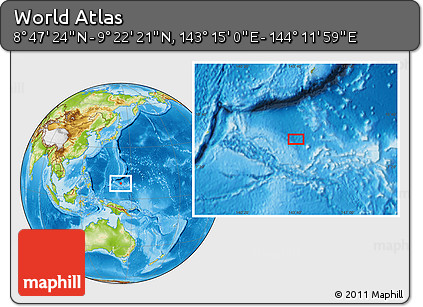Physical Location Map of the Area around 9° 4' 52" N, 143° 43' 29" E