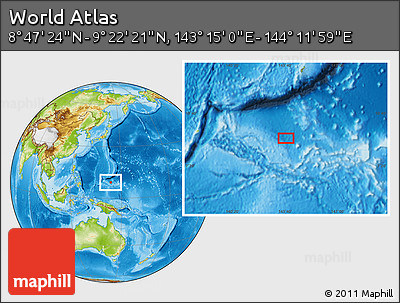 Physical Location Map of the Area around 9° 4' 52" N, 143° 43' 29" E