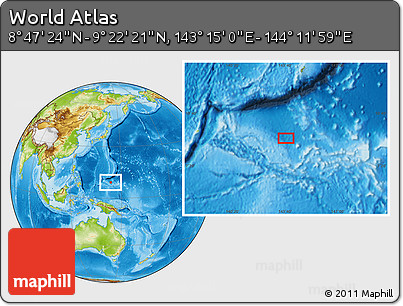 Physical Location Map of the Area around 9° 4' 52" N, 143° 43' 29" E