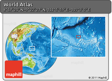 Physical Location Map of the Area around 9° 4' 52" N, 144° 34' 29" E