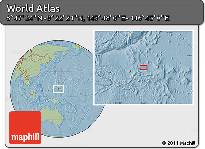 Savanna Style Location Map of the Area around 9° 4' 52" N, 146° 16' 30" E, hill shading