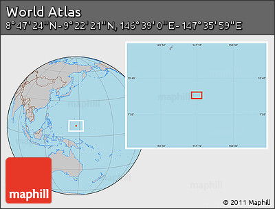 Gray Location Map of the Area around 9° 4' 52" N, 147° 7' 30" E
