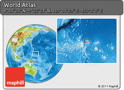 Physical Location Map of the Area around 9° 4' 52" N, 149° 40' 30" E