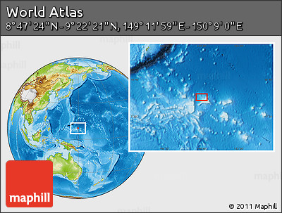 Physical Location Map of the Area around 9° 4' 52" N, 149° 40' 30" E